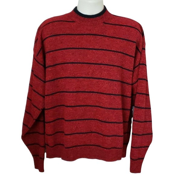 Le Tigre Other - Le Tigre Mens Pullover Crewneck Sweater Size XL Red Black Stripes USA Made Vtg